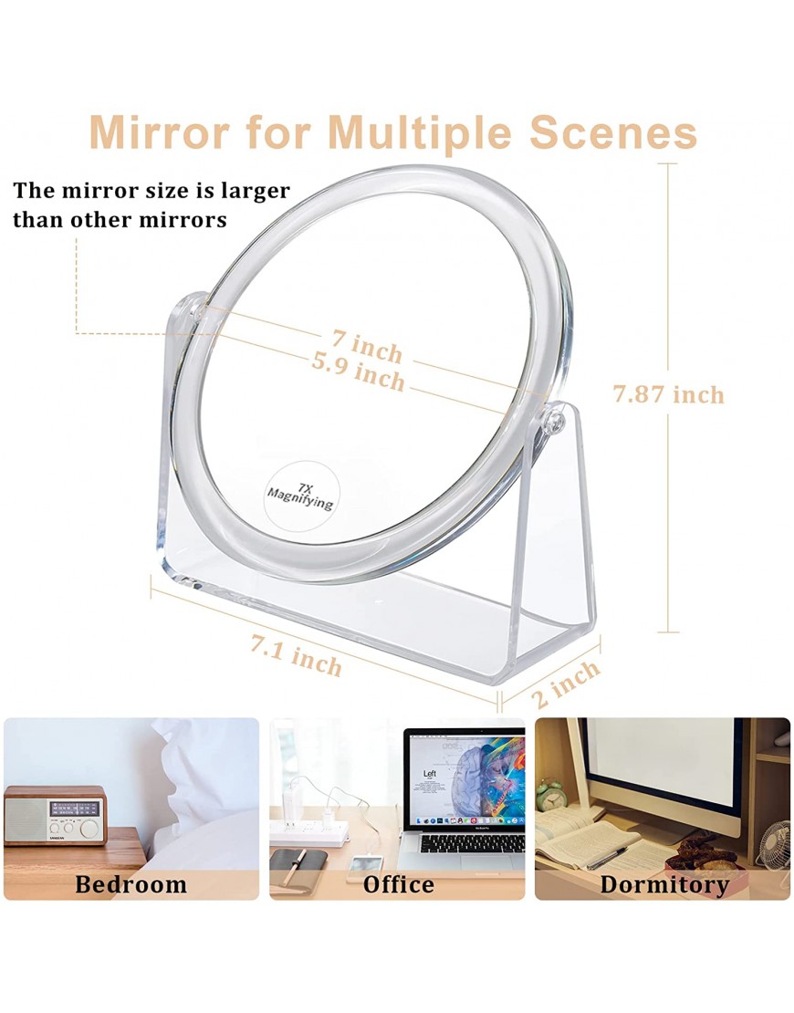 1x 7x Magnifying Makeup Mirror for Desk Double Sided 360°Rotation Desk Mirror,Portable Table Acrylic Small Standing Mirror for Cosmetic
