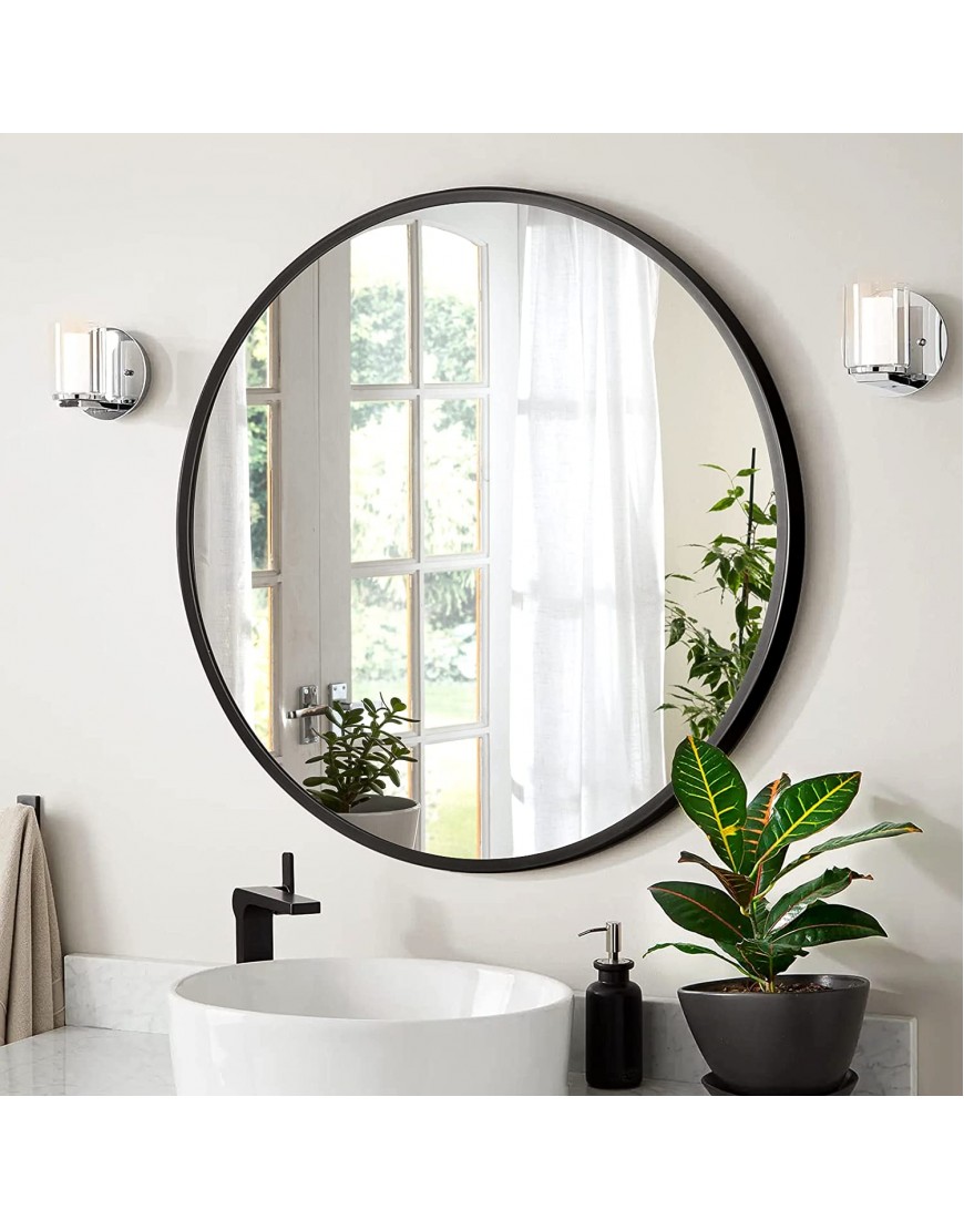 24 Inch Black Round Mirror Wall Mounted Circle Mirror with Metal Frame Suitable for Bathroom Vanity Entryway Living Room Wall Decor