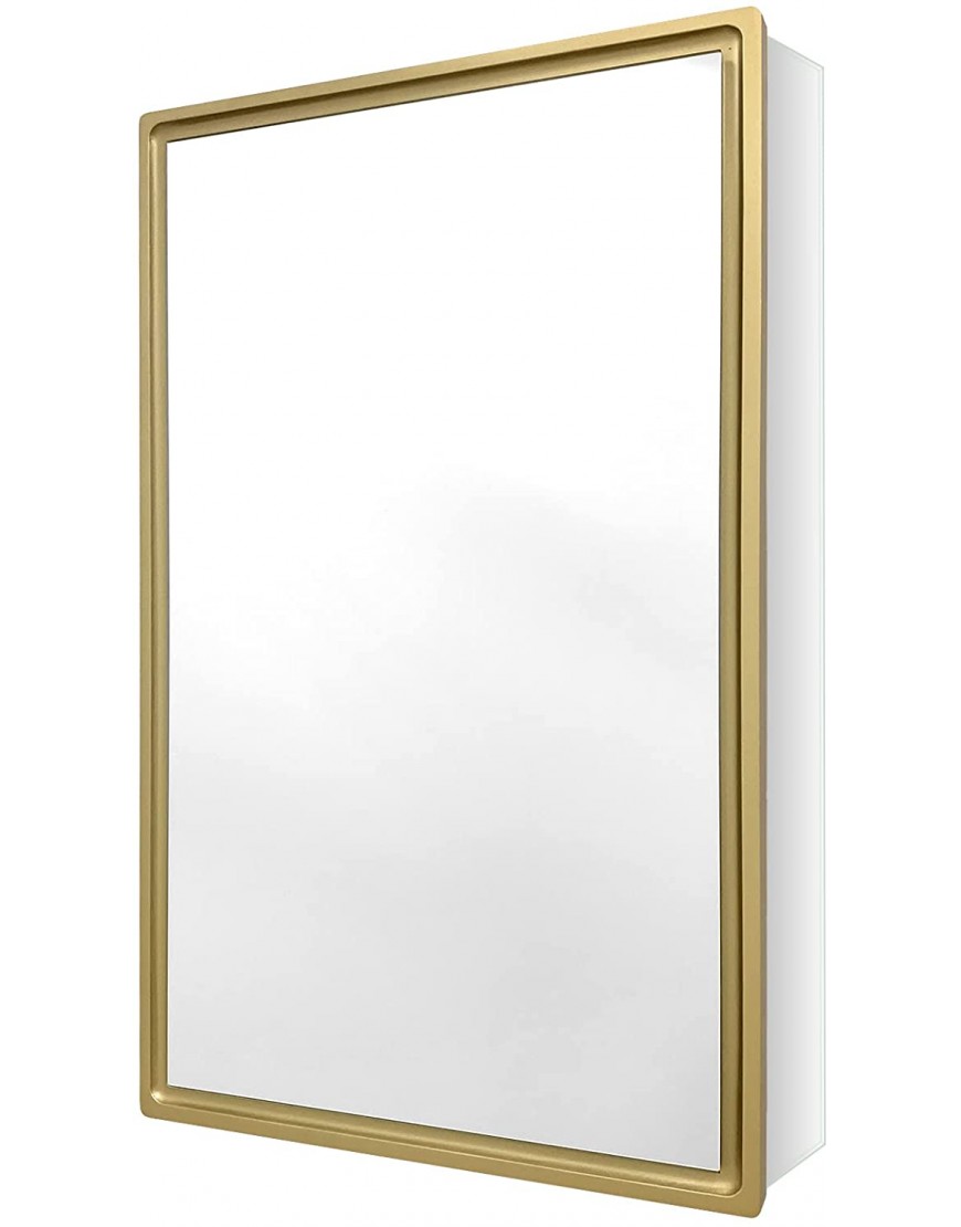 26x16 inch Bathroom Mirror Cabinet Gold Wood Framed Wall Aluminum Alloy Waterproof Medicine Cabinet Northern Europe Storage Hanging Cabinet with Single Door for Toilet Kitchen Recess or Surface Mount