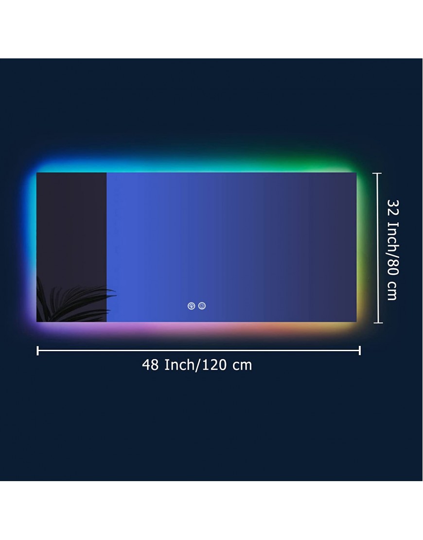 48 x 32 Inch LED Bathroom Mirror RGB Color Changing Mirror with Dimmable Lights Memory Function Anti-Fog Touch Switch Horizontal Vertical