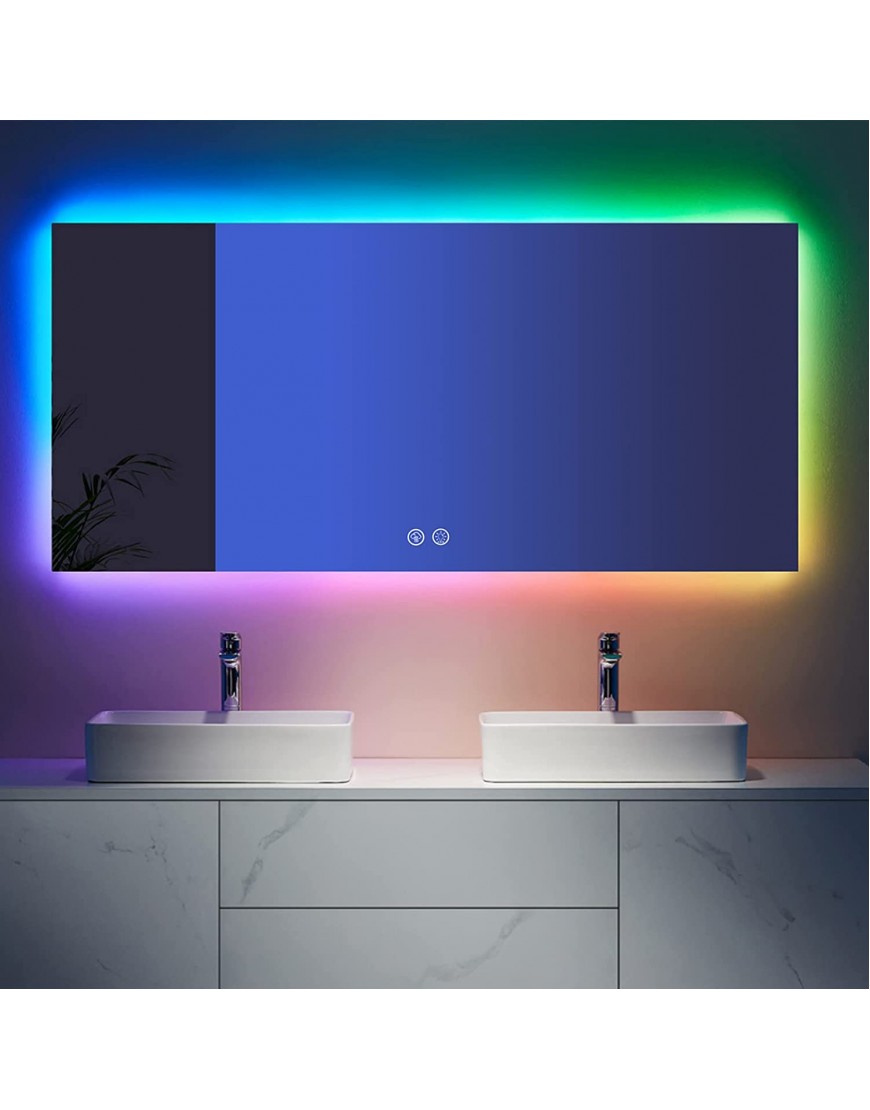 48 x 32 Inch LED Bathroom Mirror RGB Color Changing Mirror with Dimmable Lights Memory Function Anti-Fog Touch Switch Horizontal Vertical