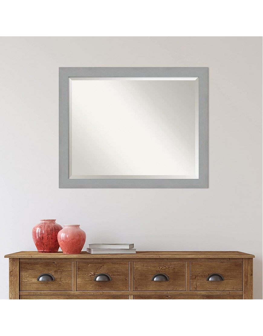 Amanti Art Bathroom Wall Mirror 25.38 x 31.38 in. Brushed Nickel Frame Bathroom Mirror Vanity Mirror Silver Large