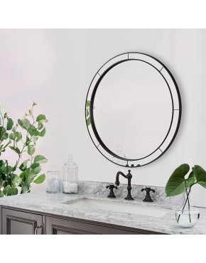 ANDY STAR Black Round Mirror 24" Round Bathroom Mirrors for Vanity Circle Mirror for Wall Decor Glass Frame Mirror Pefect for Hallway Fireplace Dining Room Entry