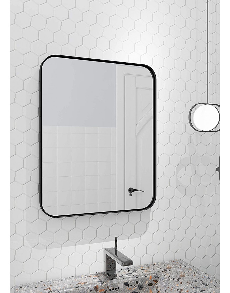 ANDY STAR Black Wall Mirror for Bathroom 16x20 Inch Small Black Bathroom Mirror with Stainless Steel Metal Frame Rounded Corner