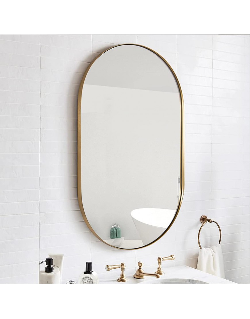 ANDY STAR Gold Oval Mirror Oval Gold Mirror in Stainless Steel Metal Frame for Bathroom Entryway Living Room Contemporary 1 Deep Set Design Wall Mount Hangs Vertical or Horizontal