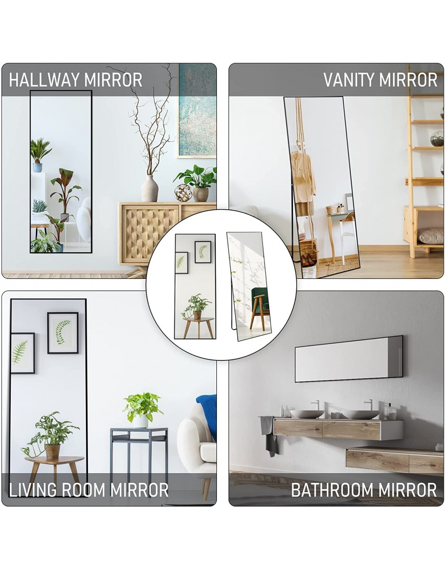 Beauty4U 65x23.6 Full Body Mirror Oversized Floor Mirror for Home Gym Standing Full Length Mirror Long Mirror for Bedroom Stand Up Leaning or Wall Mounted Black