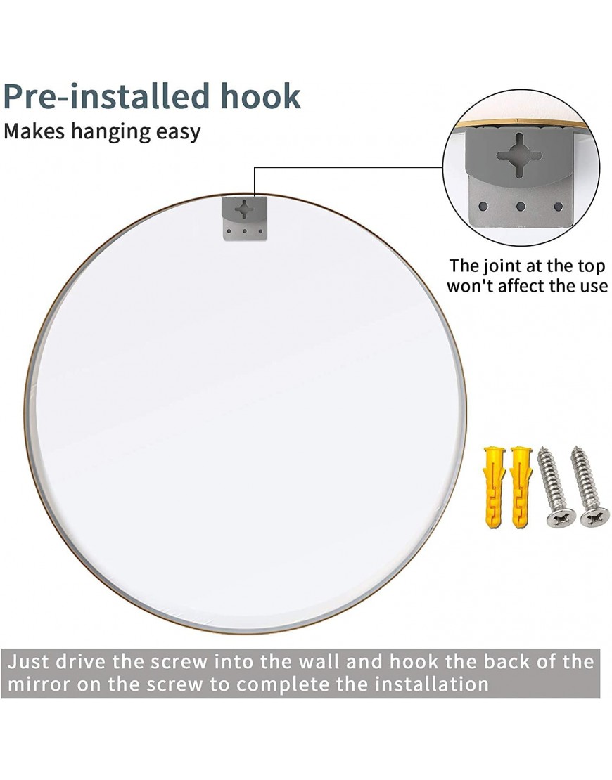 BEAUTYPEAK Circle Mirror Silver 36 Inch Wall Mounted Round Mirror with Brushed Metal Frame for Bathroom Vanity Living Room Bedroom Entryway Wall Decor Silver 36 Inches