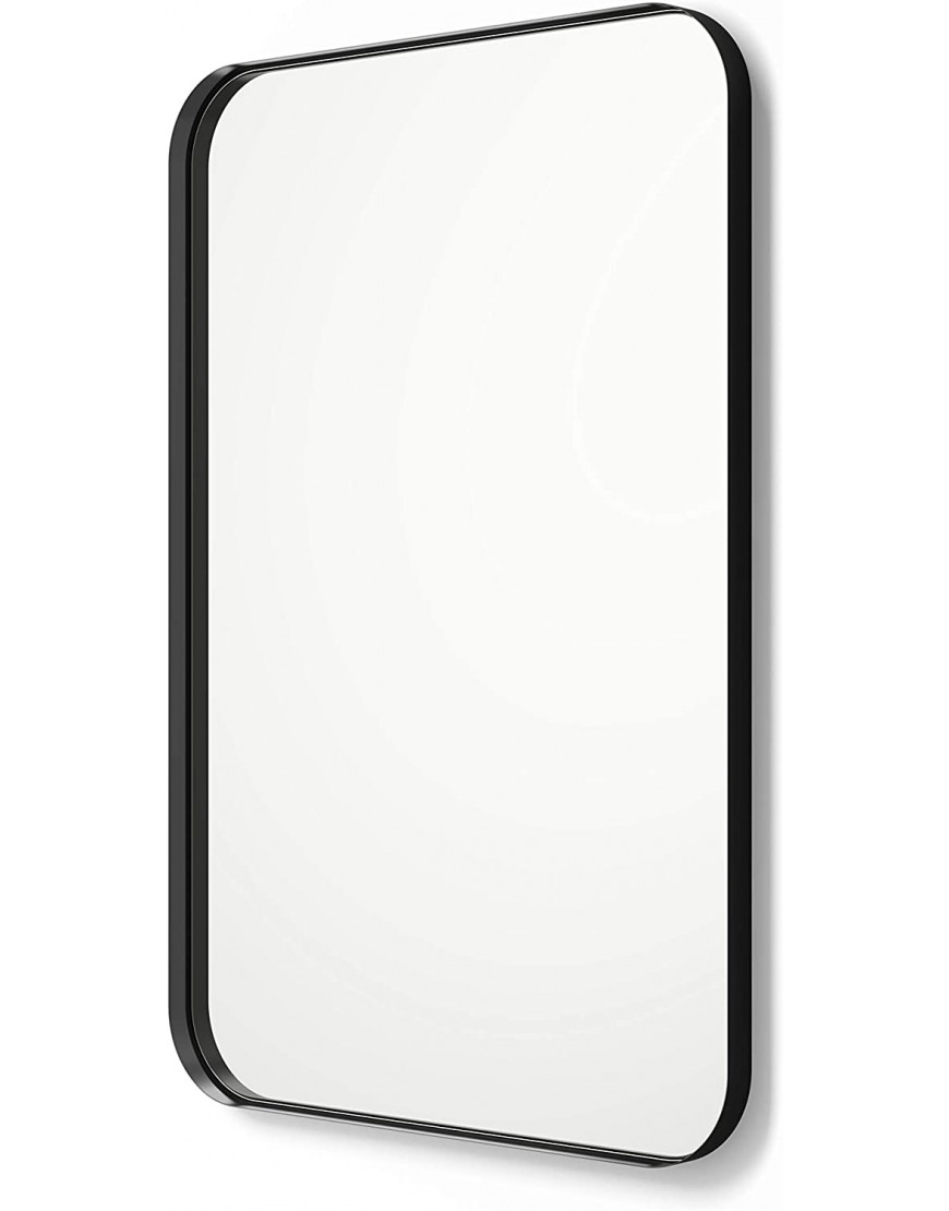 Better Bevel 30” x 40” Black Metal Framed Mirror | Rounded Rectangle Bathroom Wall Mirror