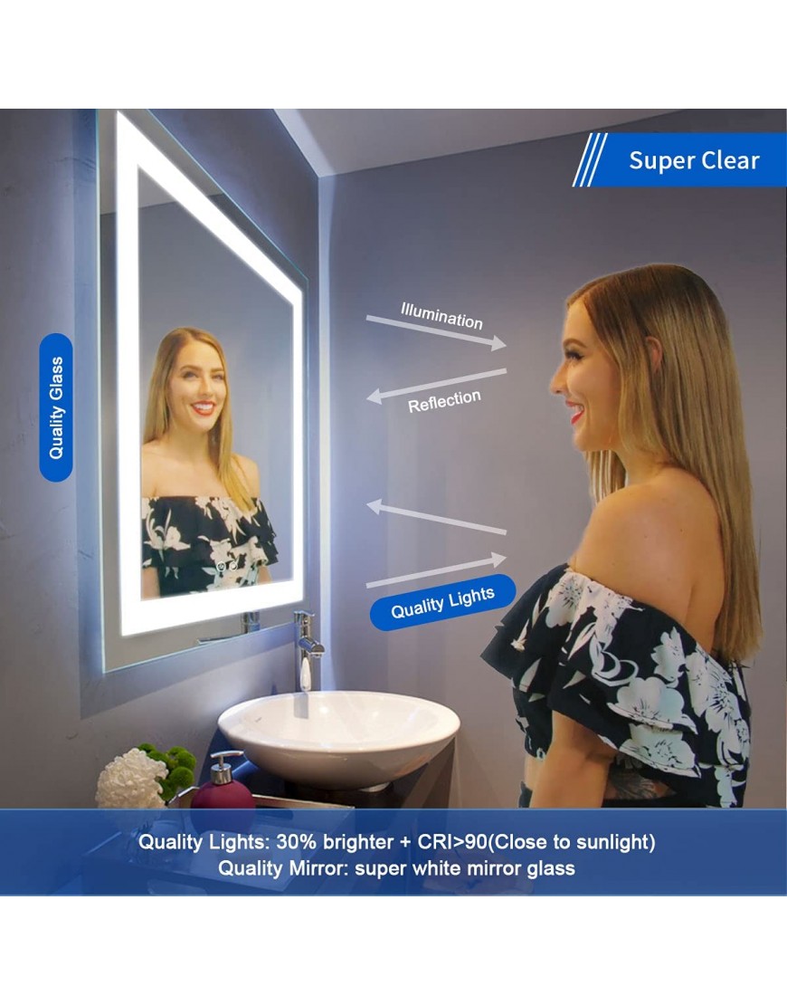 BHBL 84 x 40 Inch Illuminated LED Bathroom Mirror with Smart Touch Switch and Bluetooth Speakers Anti-Fog Dimmable Horizontal Wall Mount Bedroom Hotel Office Bar Mirror D223-8440A