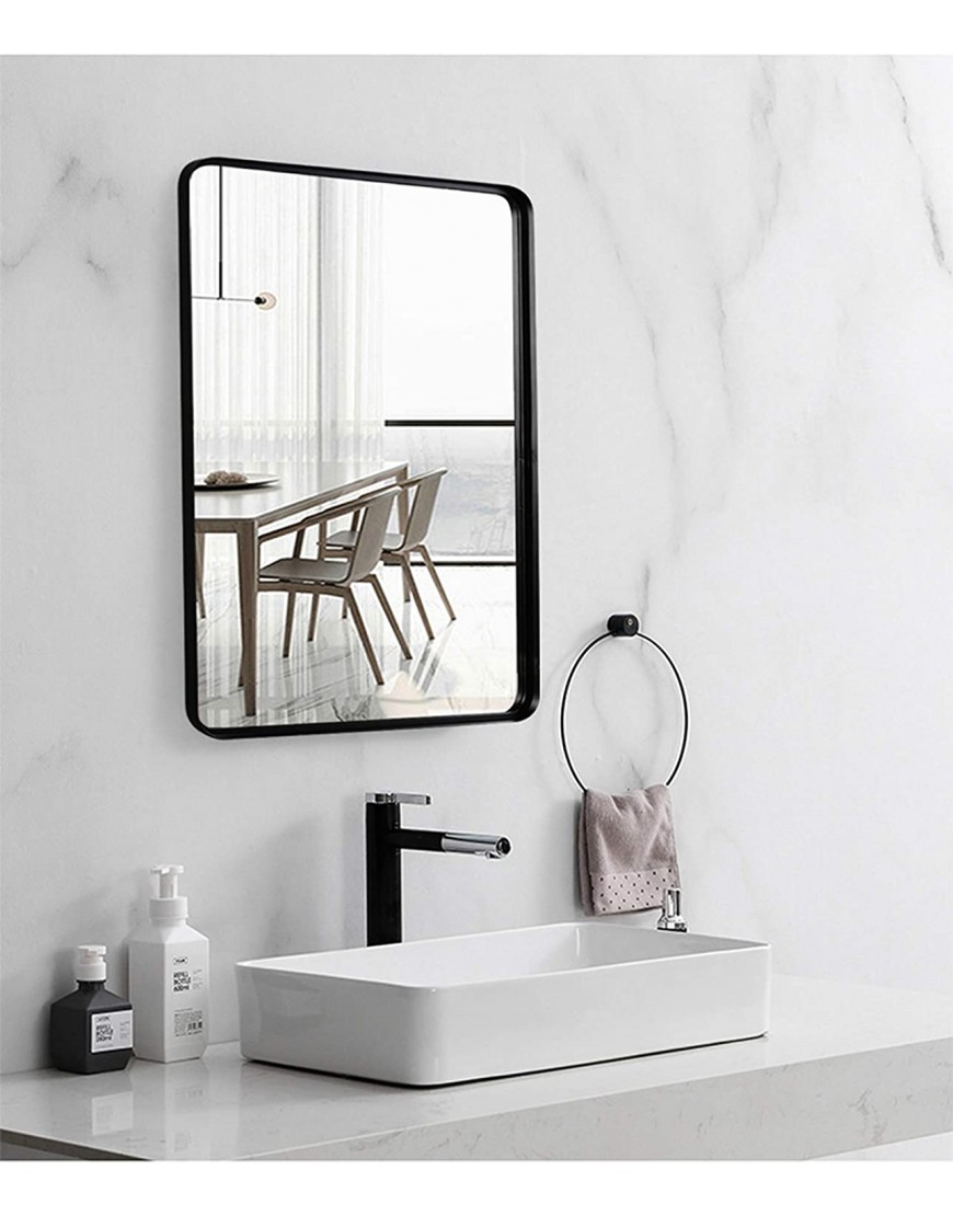 Black Wall Framed Rectangular Mirrors for Bathrooms 22x30 Large Rectangle Mirror with Brushed Glass Panel Modern Home Entryway Decor Mirror with Corner Deep Design Hangs Horizontal or Vertical