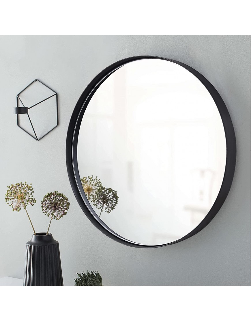 Clavie Wall Mirror 30 Inch Black Round Mirror Metal Framed Bathroom Mirror Wall Mounted Circle Mirror for Living Room Bedroom Entry Vanity Mirror of Modern Style