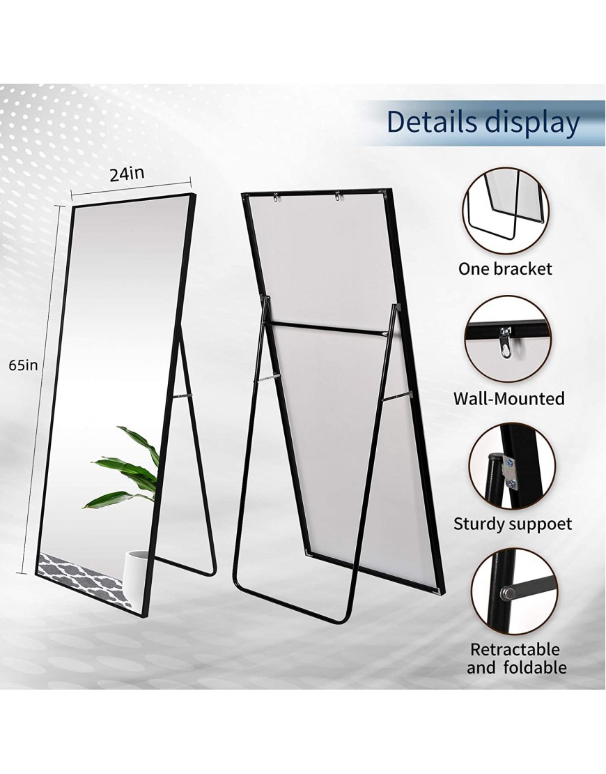 CONGUILIAO Full Length Mirror 65 × 24 Standing Body Mirror Floor Mirror Full Standing Mirror Standing Hanging or Leaning Wall-Mounted Mirror Dressing Mirror Aluminum Alloy Frame Black