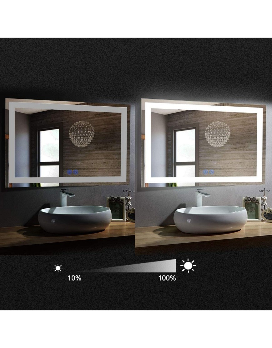 Dimmable 40x28 in LED Bathroom Mirror for Wall Anti-Fog Makeup Illuminated Mirror with LED Light Over Vanity with Touch Button Vertical & Horizontal Mount IP44 CRI>90 CT10-4028