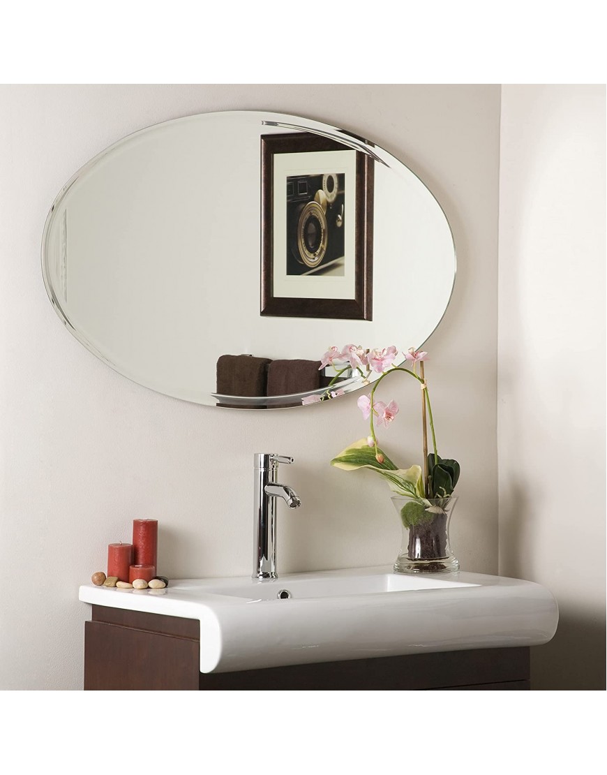 Fab Glass and Mirror 1 Beveled Edge Oval Mirror with Safety Backing Frameless Wall Mounted Mirror with Hooks for Bathroom Vanity Room Bedroom Living Room 24x36