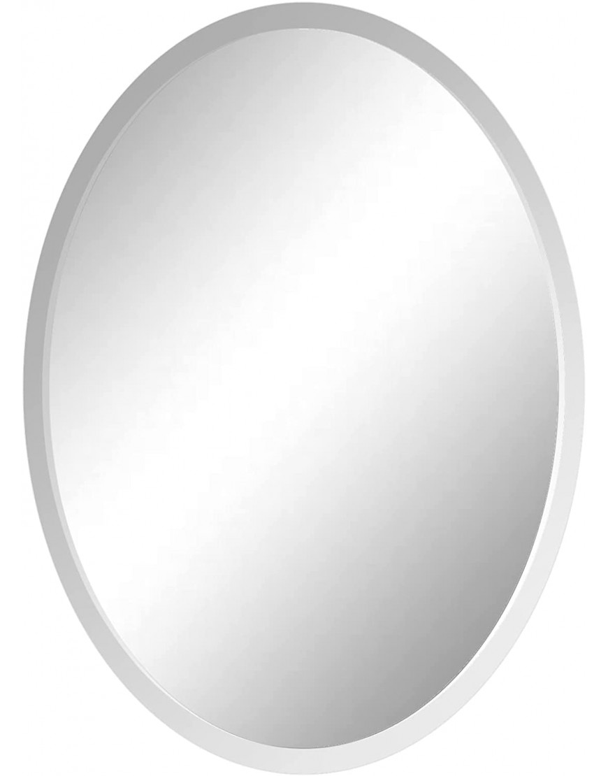 Fab Glass and Mirror 1" Beveled Edge Oval Mirror with Safety Backing Frameless Wall Mounted Mirror with Hooks for Bathroom Vanity Room Bedroom Living Room 24"x36"