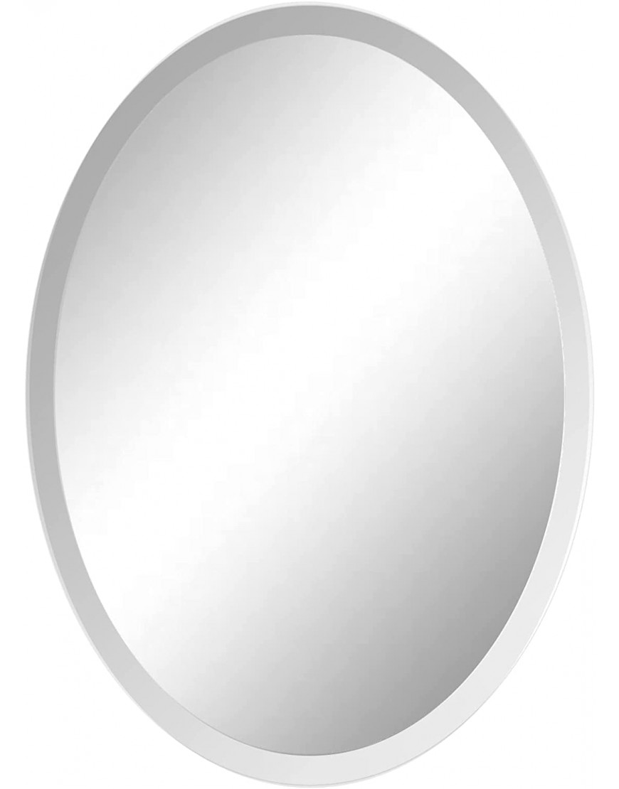 Fab Glass and Mirror 1 Beveled Edge Oval Safety Backing-Frameless Wall Mounted Mirror with Hooks for Bedroom-Vanity Bathroom-Living Room 22x30 22 x 30 White