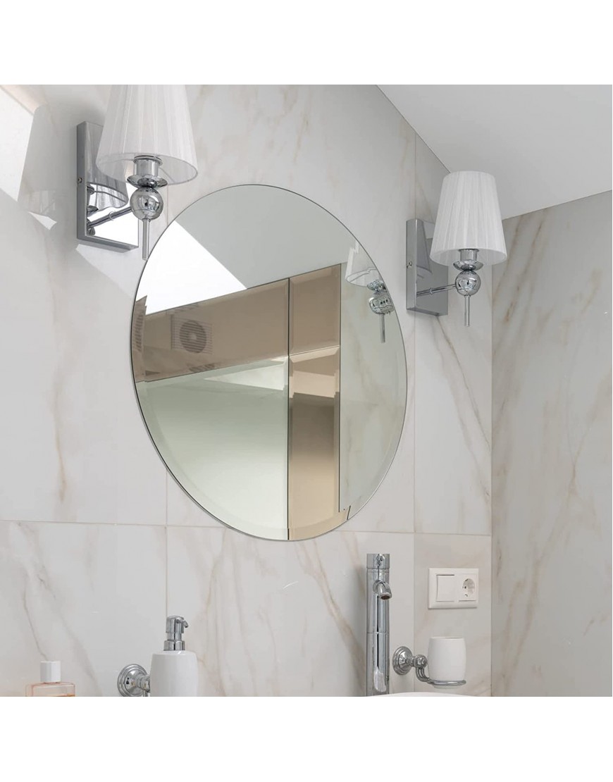 Fab Glass and Mirror Beveled Polished Frameless Wall Mirror with Hooks 24 x 24 Silver