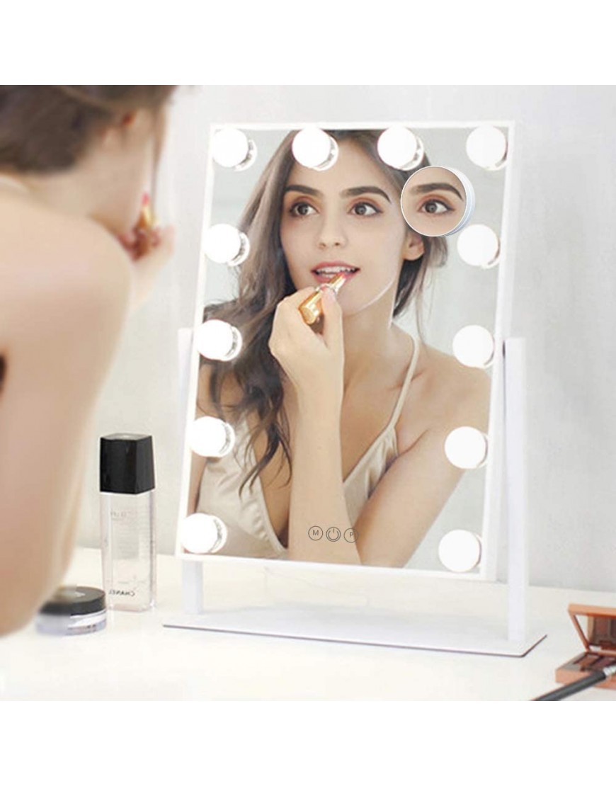 FENCHILIN Lighted Makeup Mirror Hollywood Mirror Vanity Makeup Mirror with Light Smart Touch Control 3Colors Dimmable Light Detachable 10X Magnification 360°RotationWhite