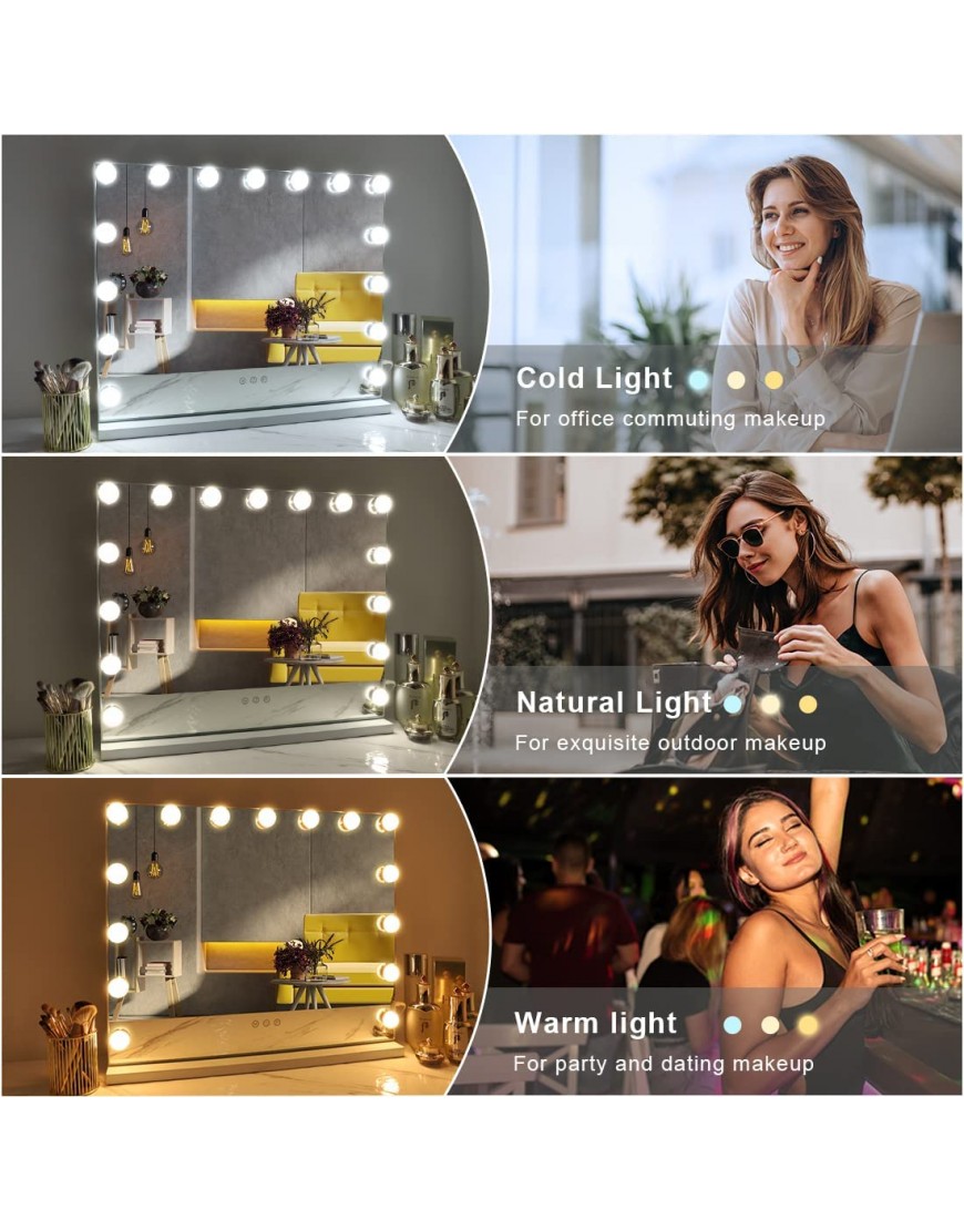 FENCHILIN Vanity Mirror with Lights Hollywood Lighted Makeup Mirror with 15 Dimmable LED Bulbs for Dressing Room & Bedroom Tabletop or Wall-Mounted Slim Metal Frame Design White