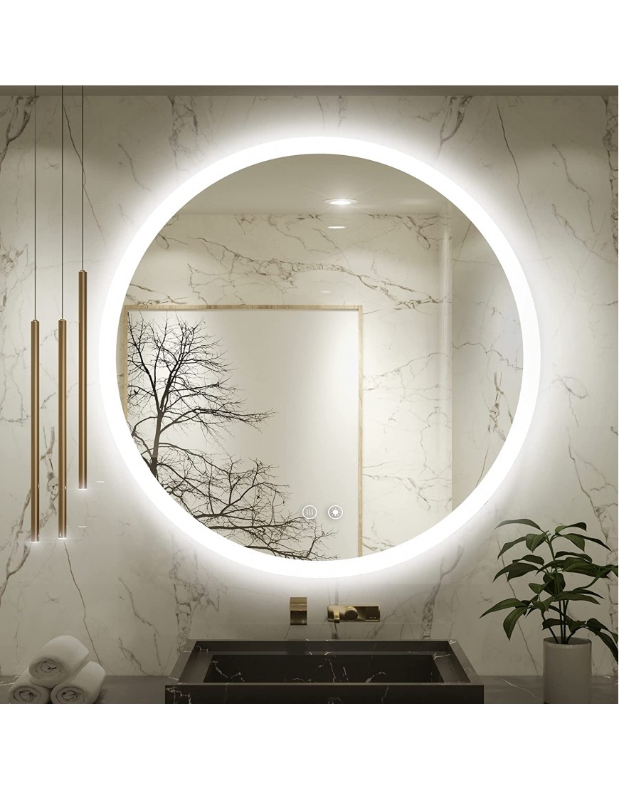 FTOTI 32 Inch led Round Mirror for Vanity,Round Bathroom Mirror with Light Anti-Fog&Dimmable,Memory Function,Wall Mounted,CRI90+,IP54 Waterproof