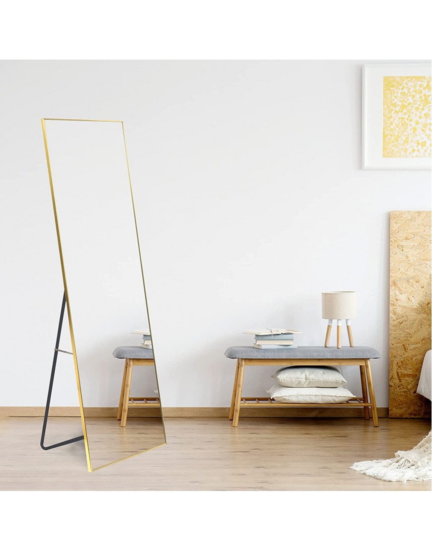 Full Length Mirror Floor Mirror with Stand,Wall-Mounted Dressing Mirror Bedroom Mirror with Aluminium Frame 65x22 Gold