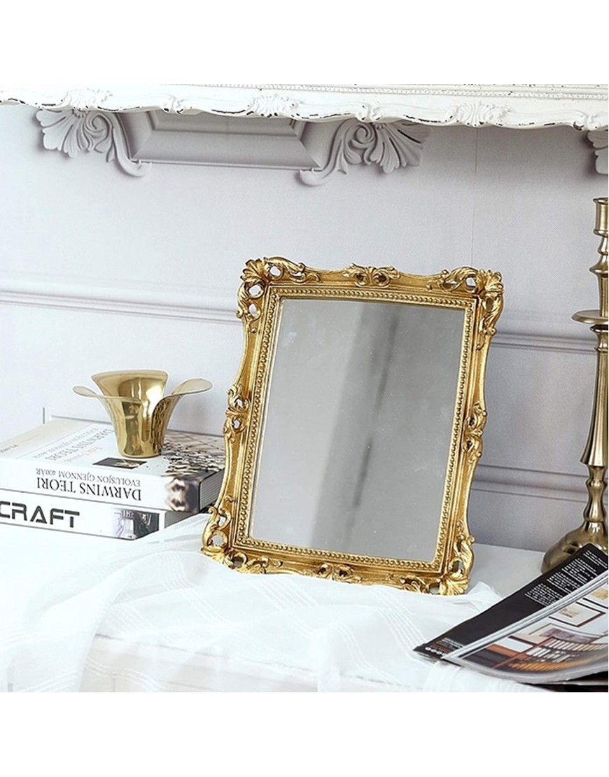 Funerom Vintage 11 x 9.5 inch Decorative Mirror Wall Mounted & Tabletop Makeup Mirror ，Square Antique Gold