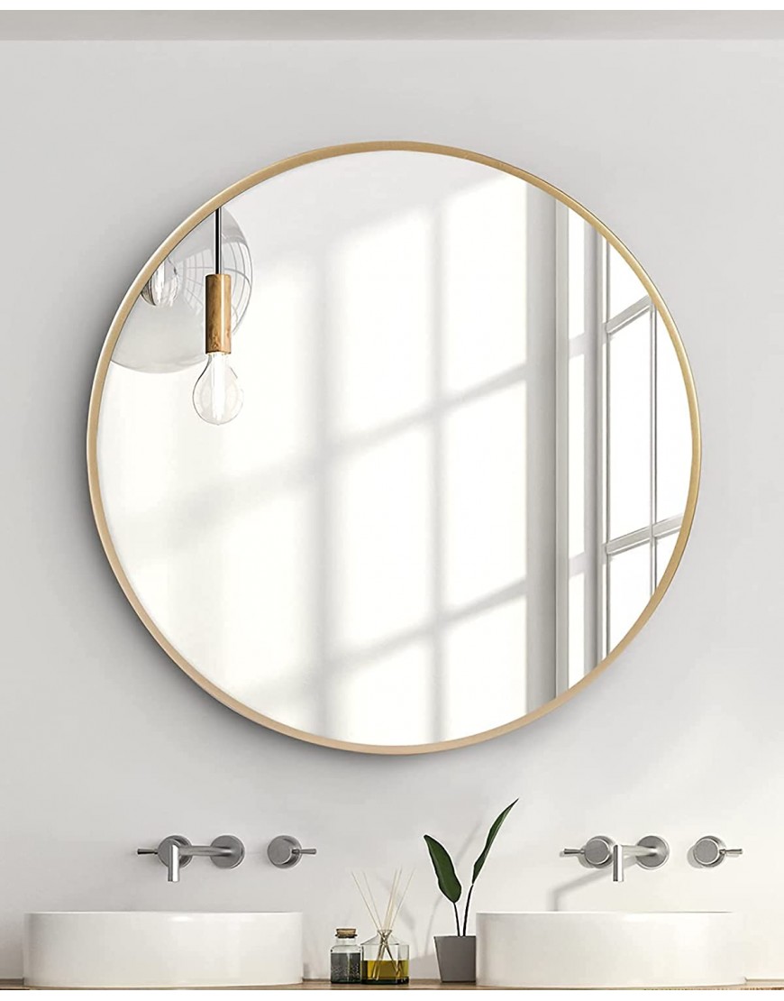 FuQiBasics Round Wall Mirror-30 Inch Brushed Metal Frame Large Circular Mirrors for Wall Decor Bathroom Mirrors Wall-Mounted Mirror for Bedroom & Living RoomGold 30 Inch