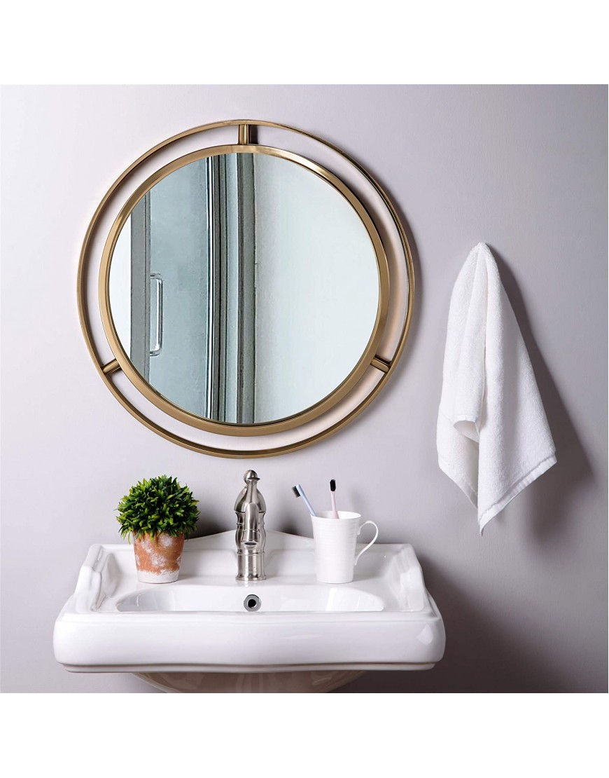 Glitzhome 24 Decorative Wall Mirrors Modern Deluxe Metal Round Wall Mirror with Golden Circle Ring Frame for Bedroom Bathroom Living Room Entryway