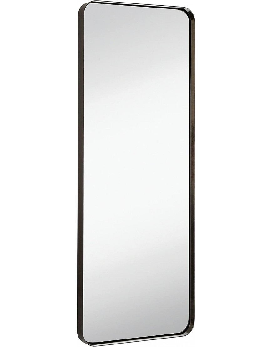 Hamilton Hills Contemporary Brushed Metal Tall Black Wall Mirror | Glass Panel Black Framed Rectangle Deep Set Design 18" x 48"