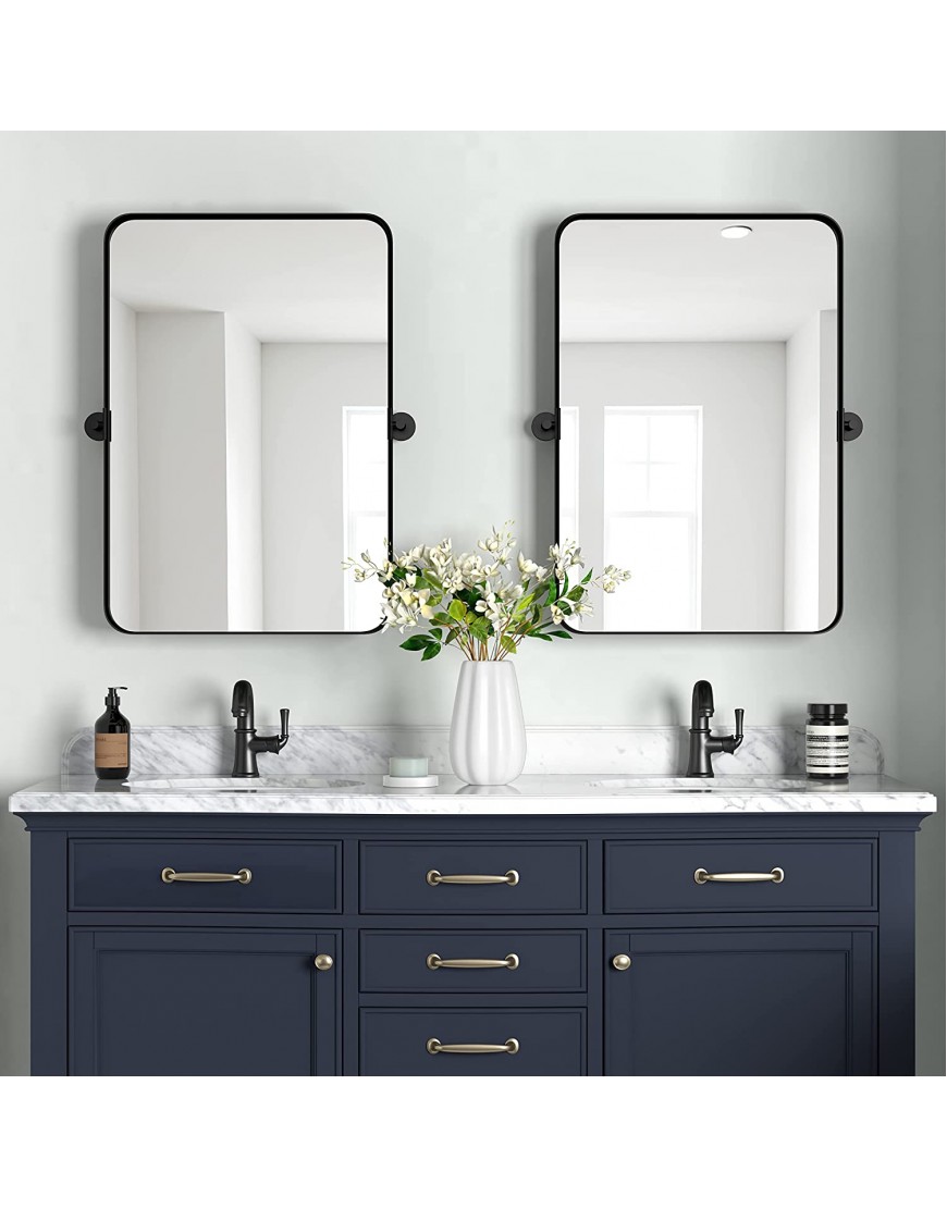 HMANGE 24 x 36 Inch Pivot Bathroom Mirror Farmhouse Large Black Metal Framed Rectangular Vanity Mirrors Modern Rectangle Titling Bathroom Mirrors for Wall