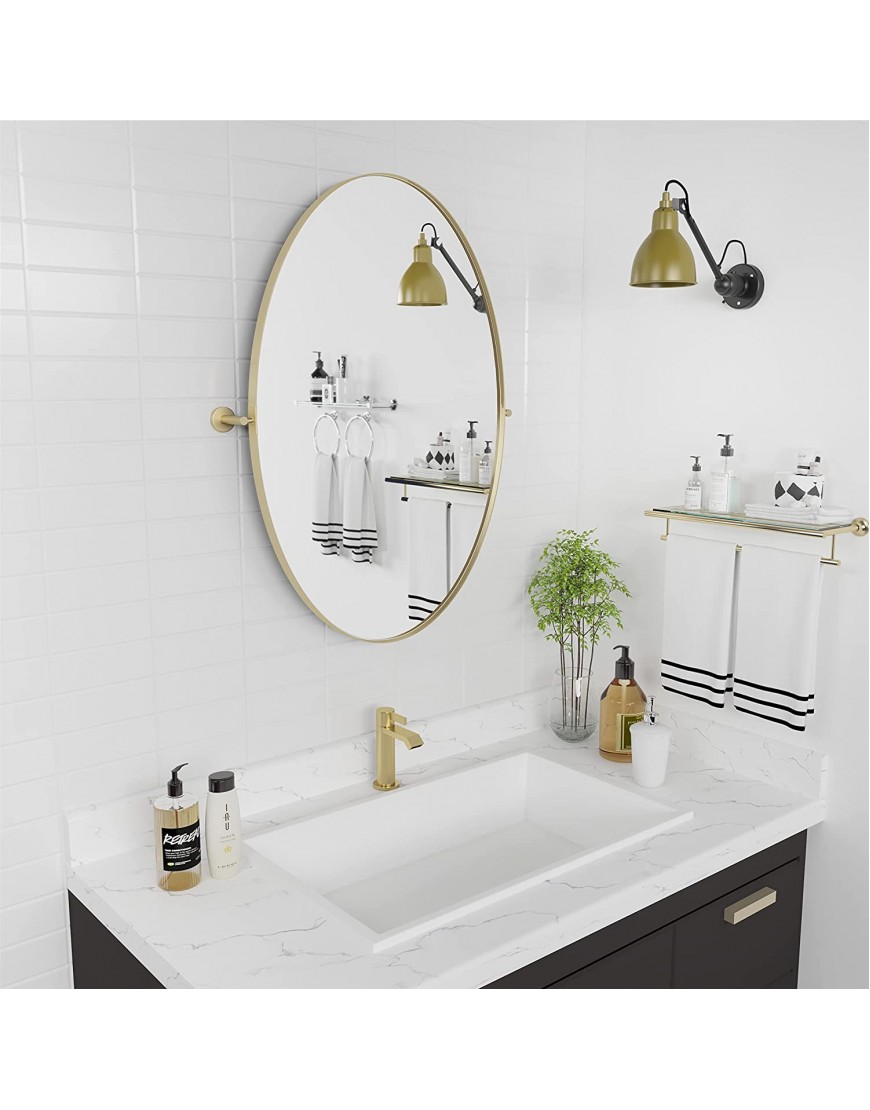 HMANGE Oval Wall Mirror for Bathroom 18 x 28 Inch Pivot Wall Mounted Vanity Mirror Gold Metal Frame Decorative Mirrors for Bedroom Living Room
