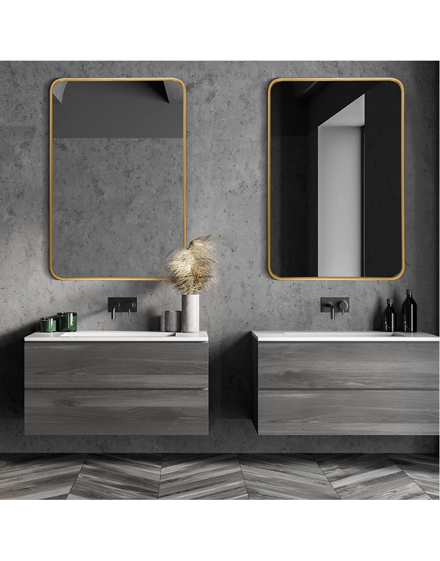 HOWOFURN 24’’x36’’ Rectangular Bathroom Mirror Wall Mirror for Bathroom Wall Mount Mirror Shatter-proof Metal Gold Frame Gourd Hooks Vertical & Horizontal Hung for Bedroom Bathroom Living Room