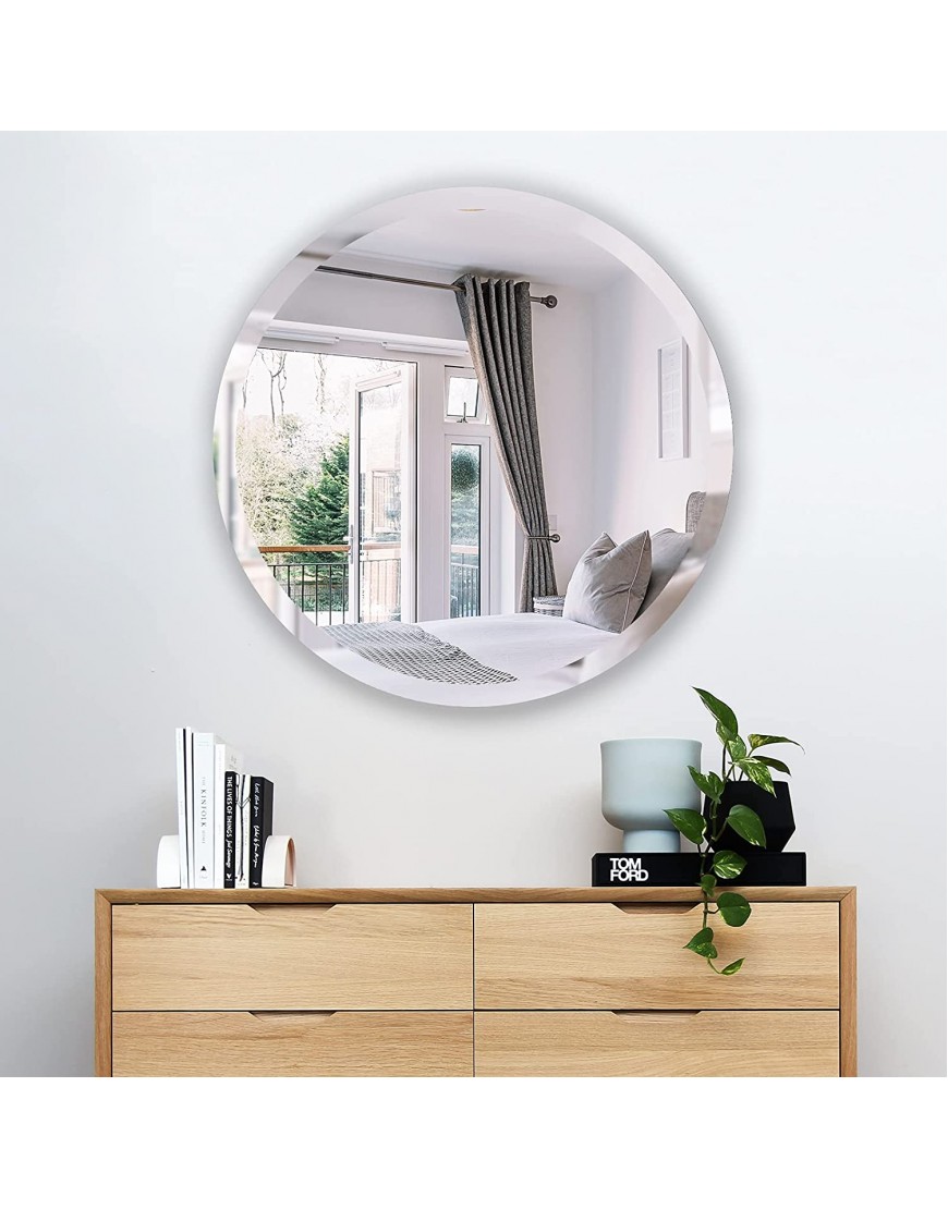 JENBELY 24 Inch Round Frameless Wall Mirror Large Circle Vanity Mirror with Beveled Edge for Bathroom Entryways Living Rooms