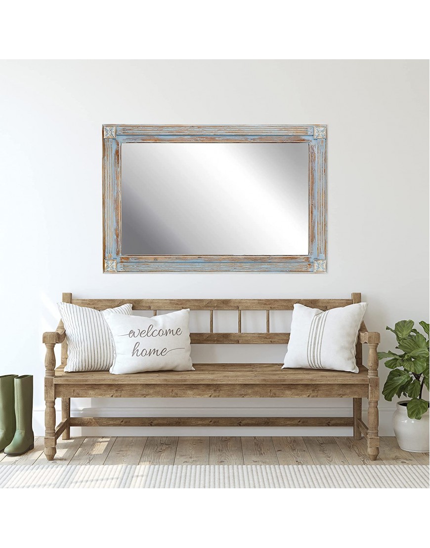 Ka Home Vintage Farmhouse Mirror | Blue Wall Mirror with Carved Wood Details | Large Wood Mirror Wall Decor for Farmhouse Vintage Coastal and Other Styles | Full Length Mirror 32 x 48 inches