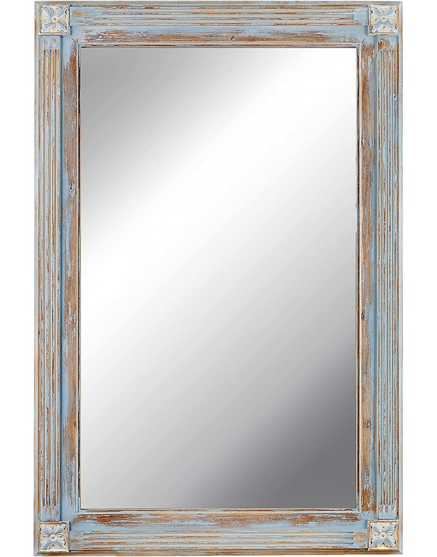 Ka Home Vintage Farmhouse Mirror | Blue Wall Mirror with Carved Wood Details | Large Wood Mirror Wall Decor for Farmhouse Vintage Coastal and Other Styles | Full Length Mirror 32 x 48 inches