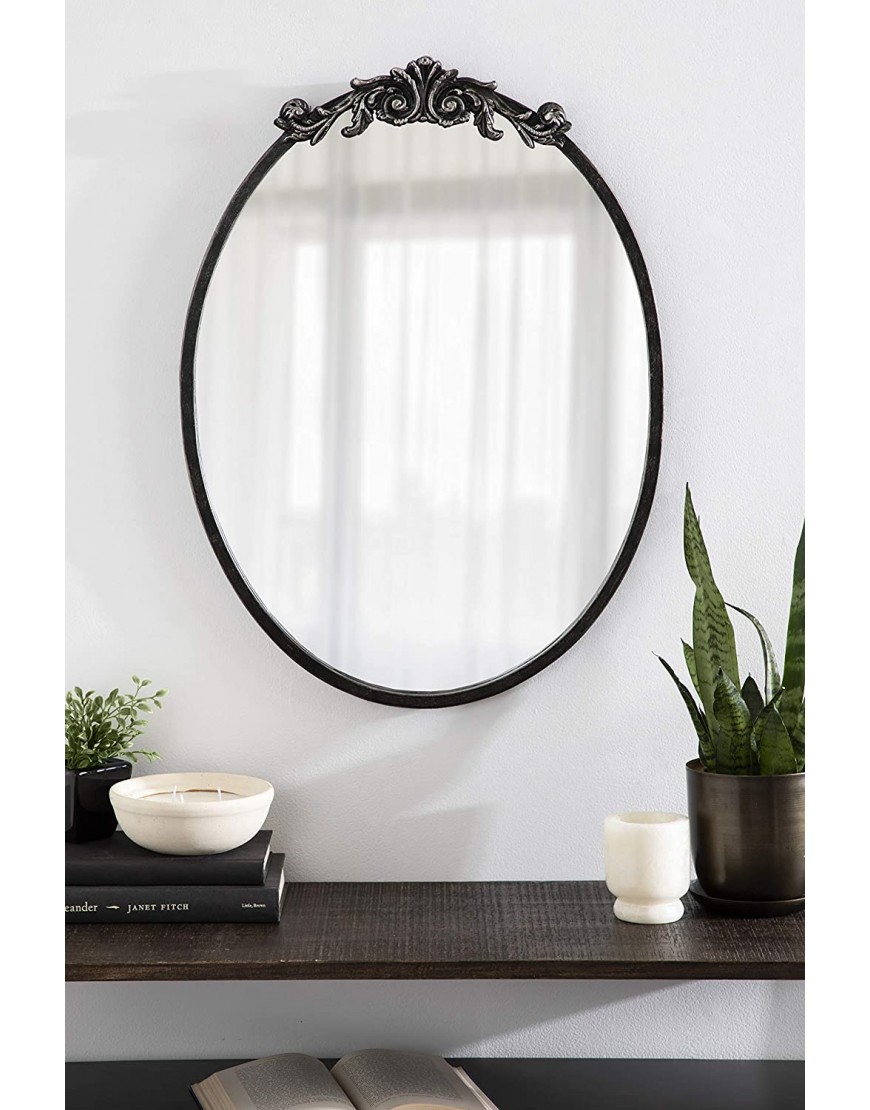 Kate and Laurel Arendahl Ornate Glam Oval Wall Mirror 18 x 24 Antique Black Beautiful Bohemian Mirror for Wall