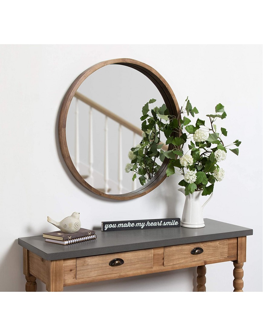 Kate and Laurel Hutton Round Decorative Wood Frame Wall Mirror 30 Inch Diameter Natural Rustic