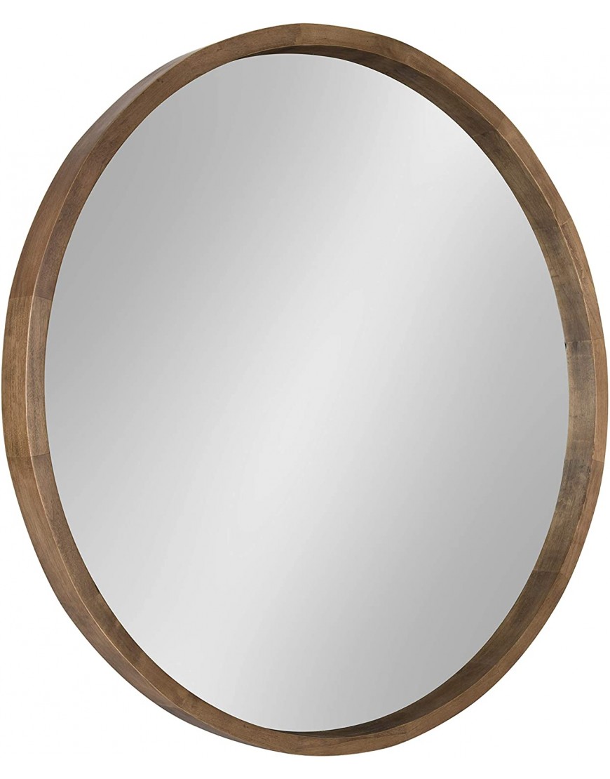 Kate and Laurel Hutton Round Decorative Wood Frame Wall Mirror 30 Inch Diameter Natural Rustic