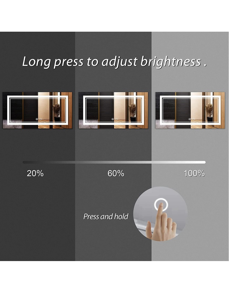 Keonjinn 48 x 28 Inch LED Mirror Lighted Bathroom Mirror LED Vanity Mirror Wall Mounted Anti-Fog Dimmable Lights Makeup Mirror with Touch Switch Waterproof and ShatterProofVertical Horizontal