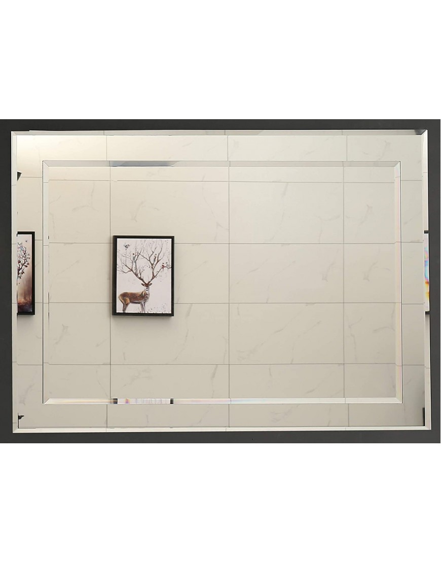 Large Double Rectangular Beveled Wall Mirror | Silver Backed Rectangle Mirrored Glass| Vanity Bedroom or Bathroom Hangs Horizontal & Vertical Frameless 40" W x 30" H