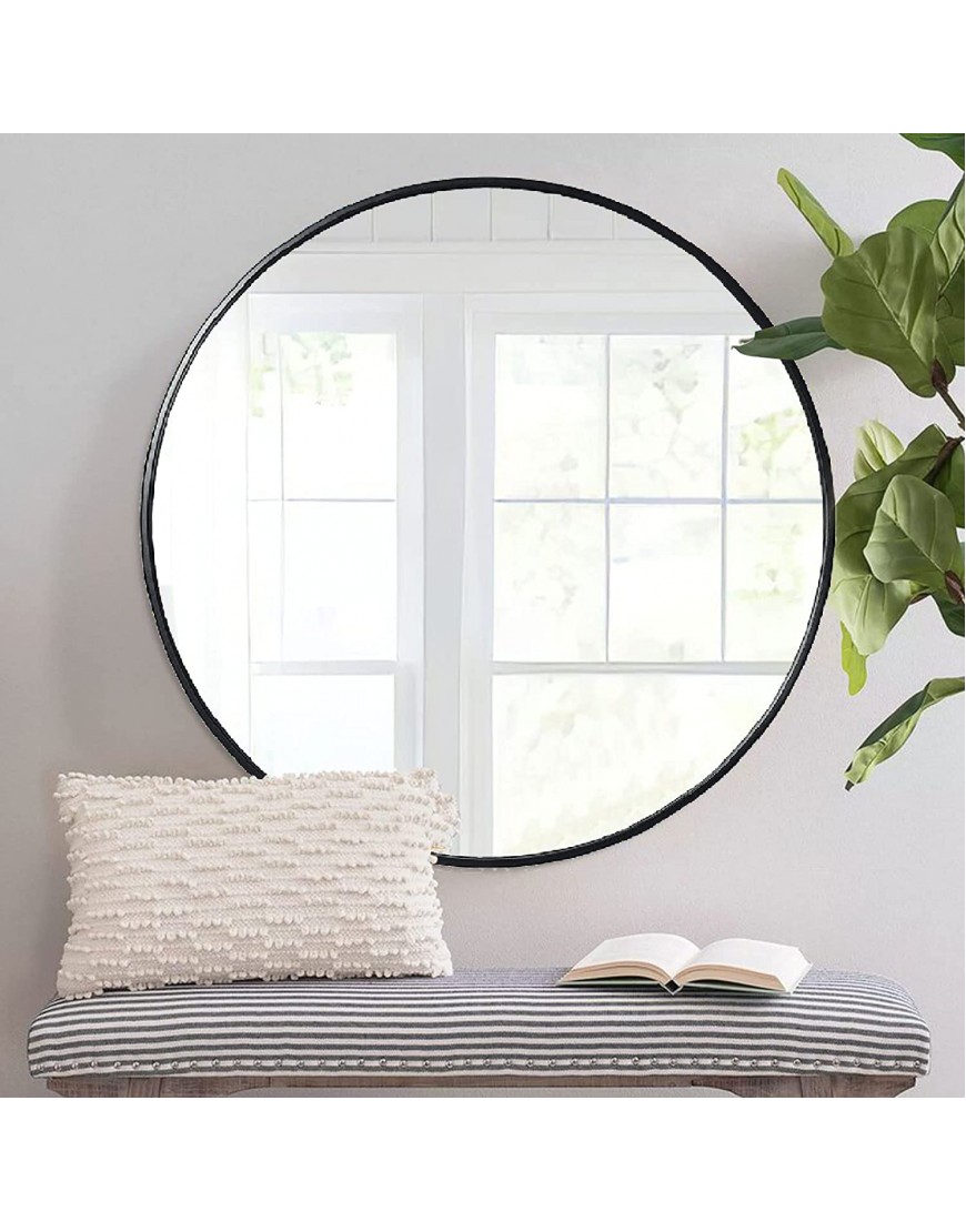 Large Round Mirror 42 Inch Black Round Mirror with Metal Frame Big Circle Wall Mirror Modern Vanity Mirror Wall Decor for Bathroom Living Room Entrywanys or Dorm