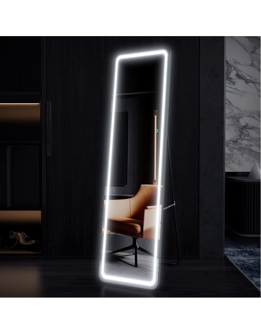 LVZORY 63x16Full Length Floor Mirror Dimming Lights Bedroom Tall Full-Size Body Mirror Lighted Mirror Free Standing Mirror Wall Mounted Hanging Mirror Dressing Mirror Touch Control Black 16