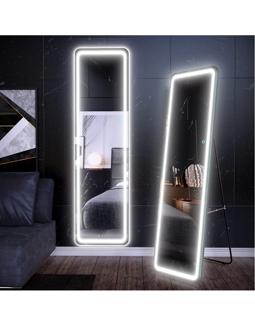 LVZORY 63x16Full Length Floor Mirror Dimming Lights Bedroom Tall Full-Size Body Mirror Lighted Mirror Free Standing Mirror Wall Mounted Hanging Mirror Dressing Mirror Touch Control Black 16
