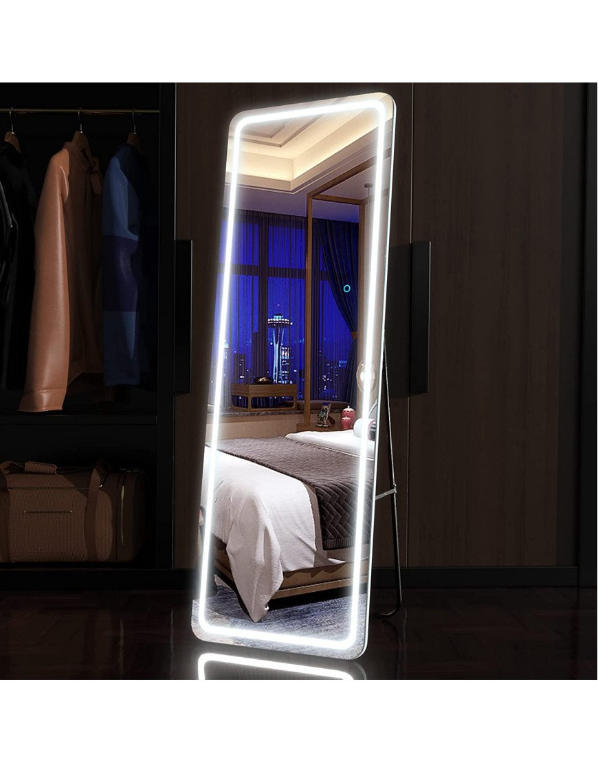 LVZORY 63x20 Full Length Floor Mirror Dimming Lights Bedroom Tall Full-Size Body Mirror Lighted Mirror Free Standing Mirror Wall Mounted Hanging Mirror Dressing Mirror Touch Control White 20,