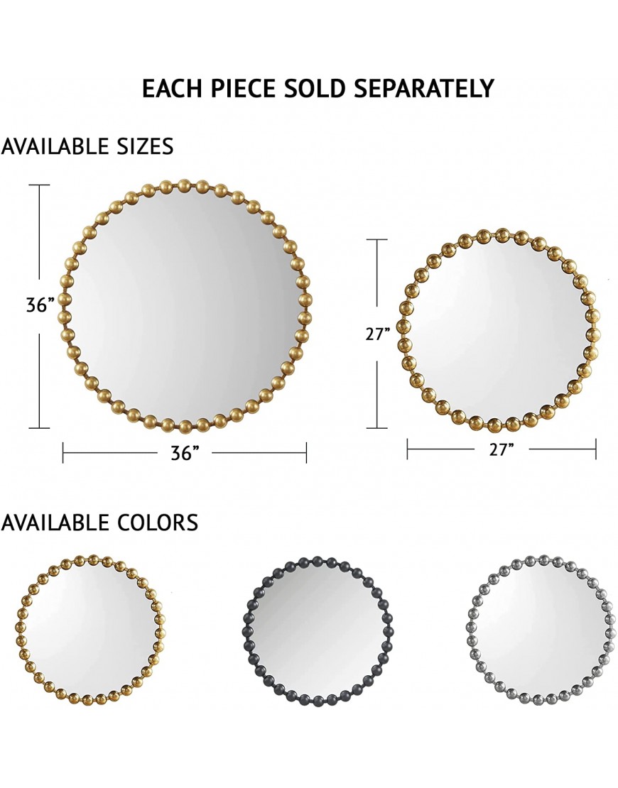 Madison Park Signature Wall Décor Marlowe Metal Spherical Frame Round Mirror for Living Room Home Accent Ready to Hang Bedroom Decoration 36 Diameter Gold