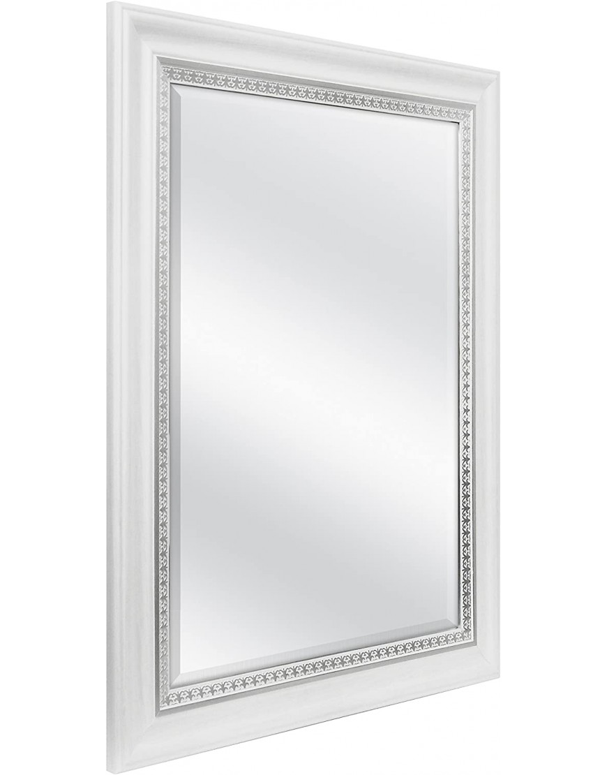 MCS 18x24 Inch Embossed Accent Wall Mirror 23x29 Inch Overall Size White Wood Grain with Silver Trim Finish
