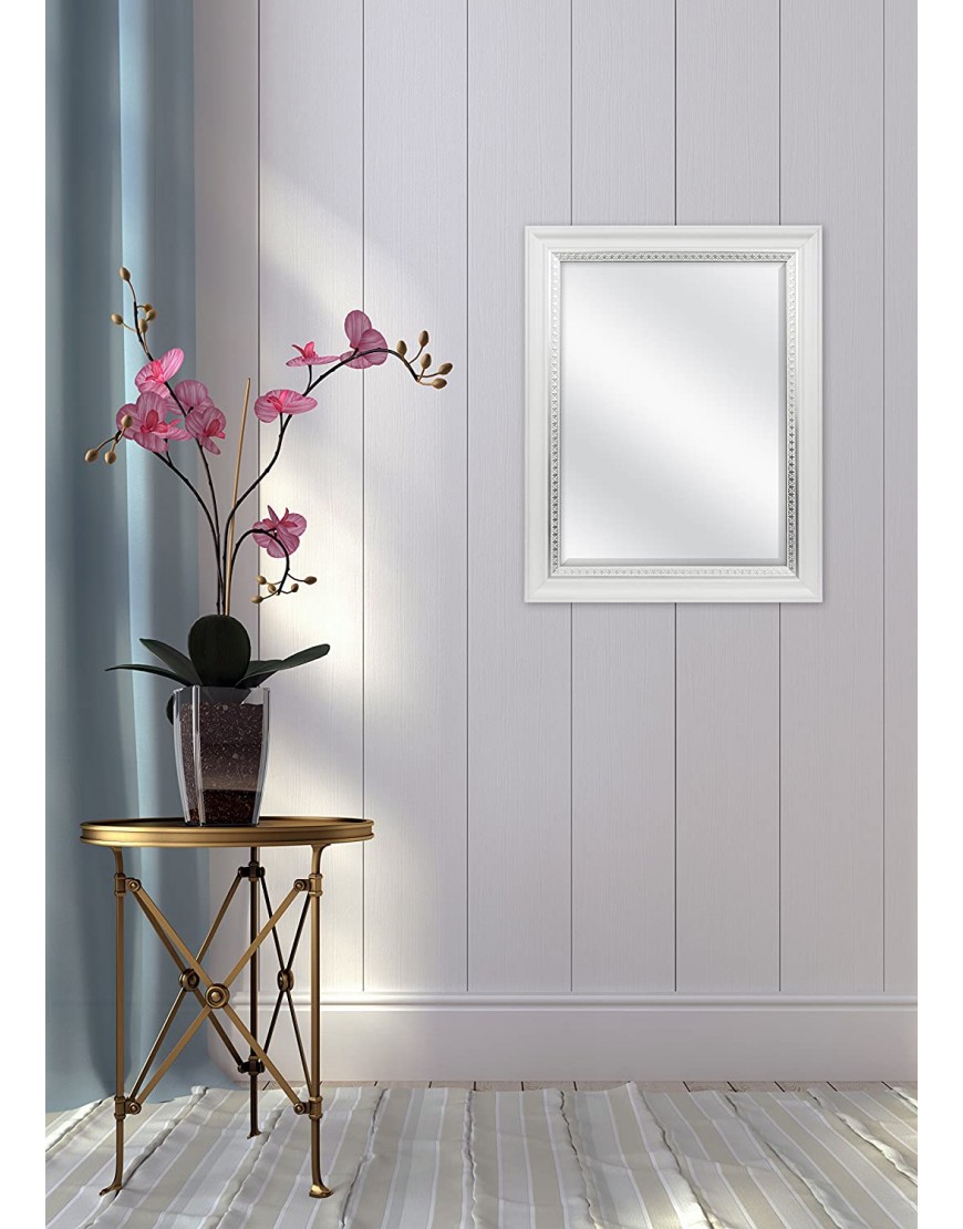 MCS 18x24 Inch Embossed Accent Wall Mirror 23x29 Inch Overall Size White Wood Grain with Silver Trim Finish