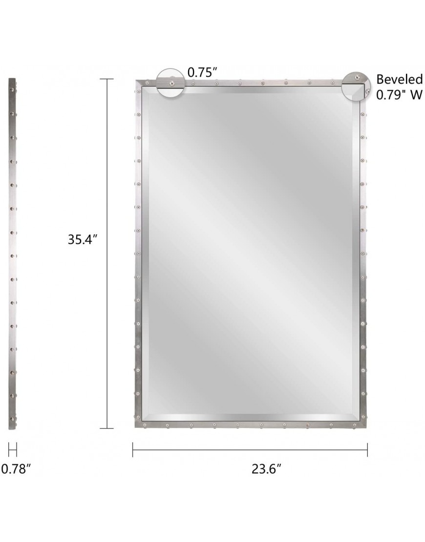 MOTINI Large Rectangle Mirrors for Wall Bathroom Vanity Mirror with Brushed Nickel Stainless Steel Frame Decorative Beveled Wall Mount Mirror Hanging Horizontal & Vertical 24 x 36 Silver