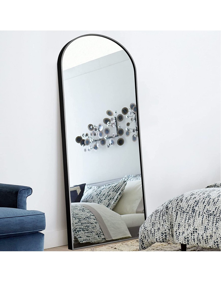 NeuType 65x22 Arched Full Length Mirror Large Arched Mirror Floor Mirror with Stand Large Bedroom Mirror Standing or Leaning Against Wall Aluminum Alloy Frame Dressing Mirror Black