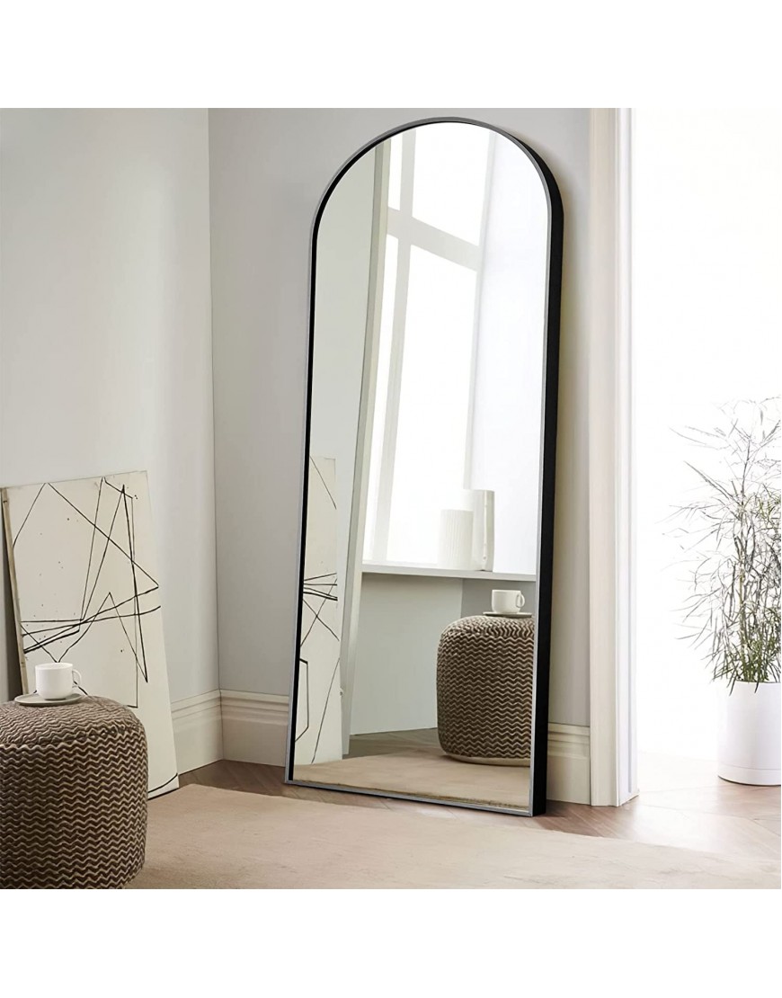NeuType 65x22 Arched Full Length Mirror Large Arched Mirror Floor Mirror with Stand Large Bedroom Mirror Standing or Leaning Against Wall Aluminum Alloy Frame Dressing Mirror Black